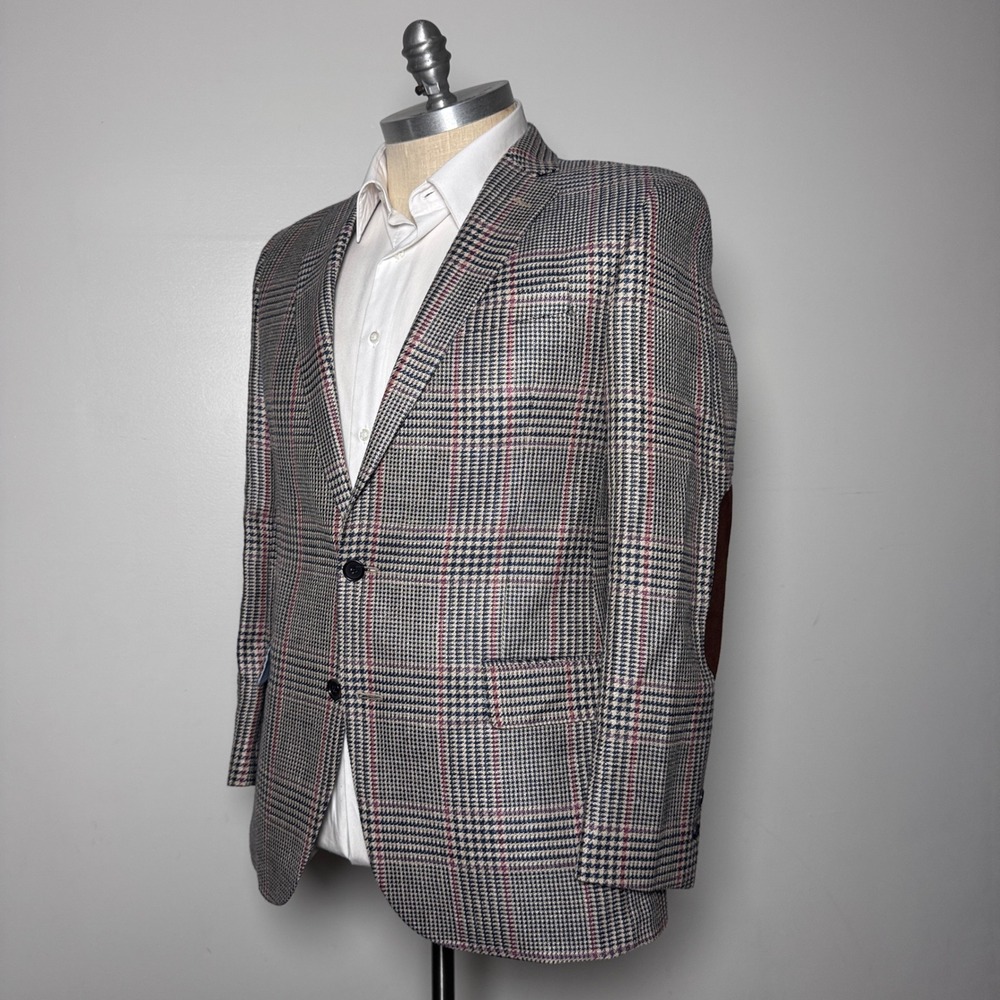 Brooks Brothers Blazer Mens 44R Multicolor Plaid E.Thomas Wool Silk Linen Regent